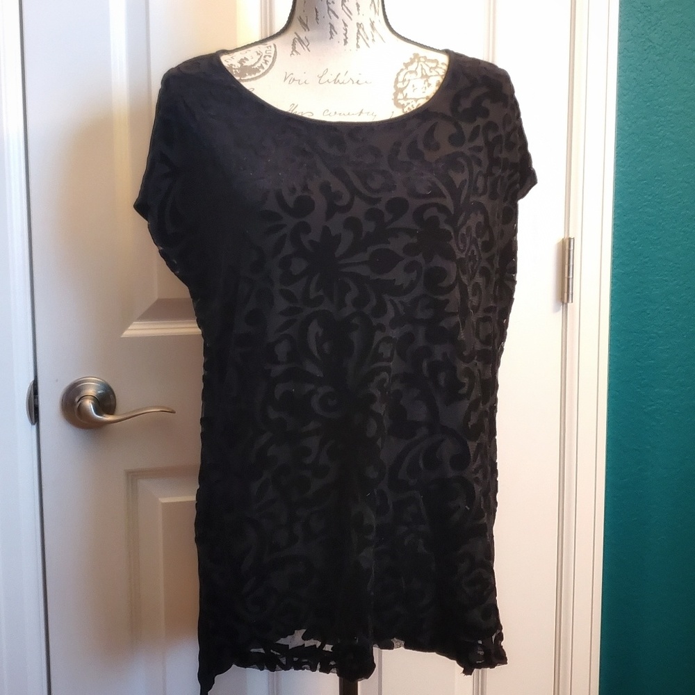 Ava & Viv Black Velour Design Top Sz X